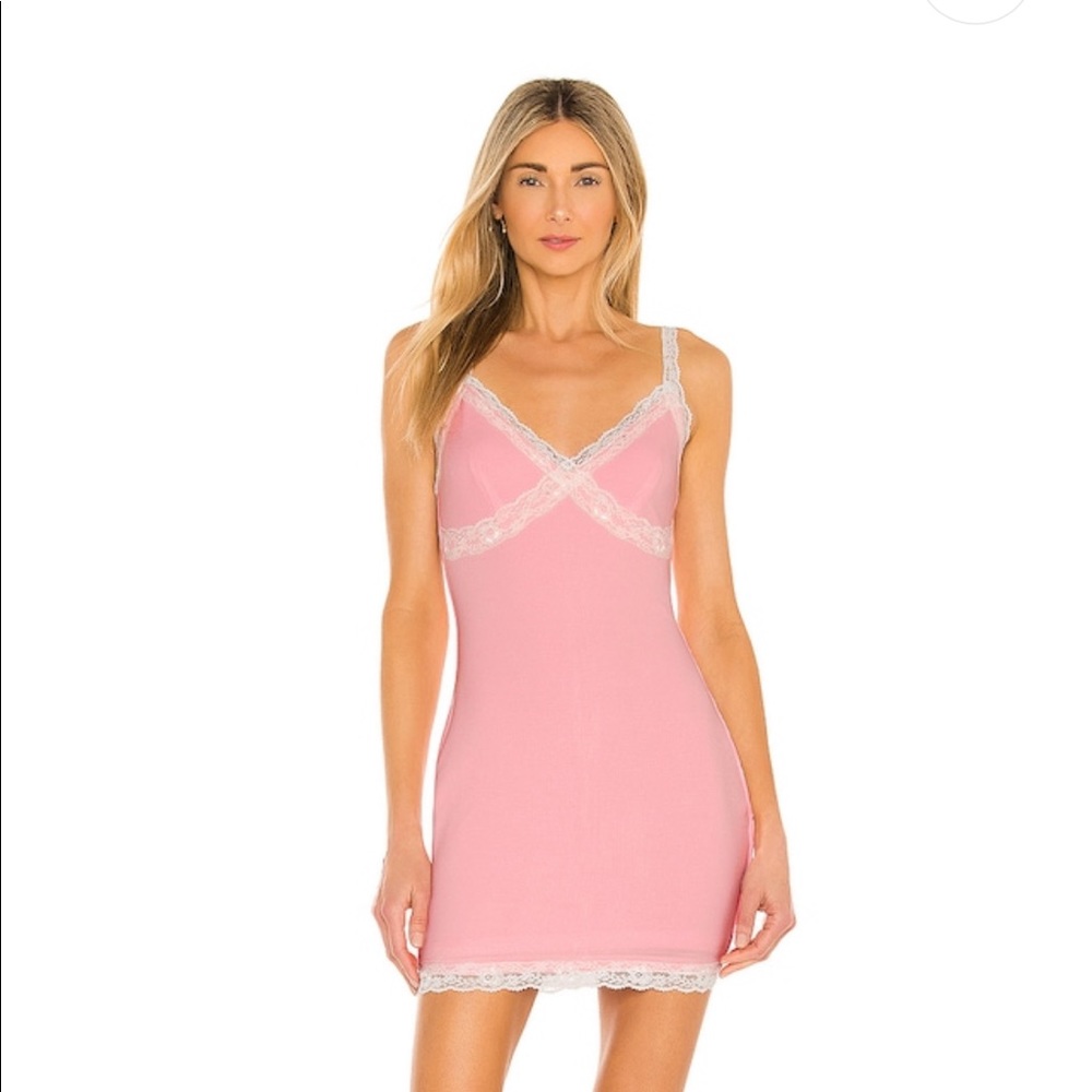superdown Pink Lace Trim Mini Dress
